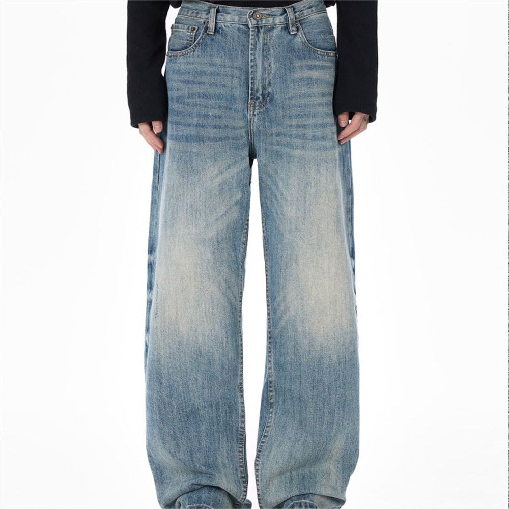 Wide-Leg Washed Vintage Blue Jeans – Men's Relaxed Straight Denim