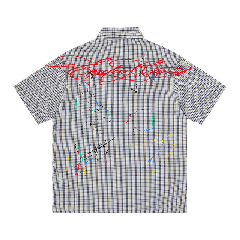 Paint Splash Embroidery Plaid Short Sleeve Shirt – Oversized Fit