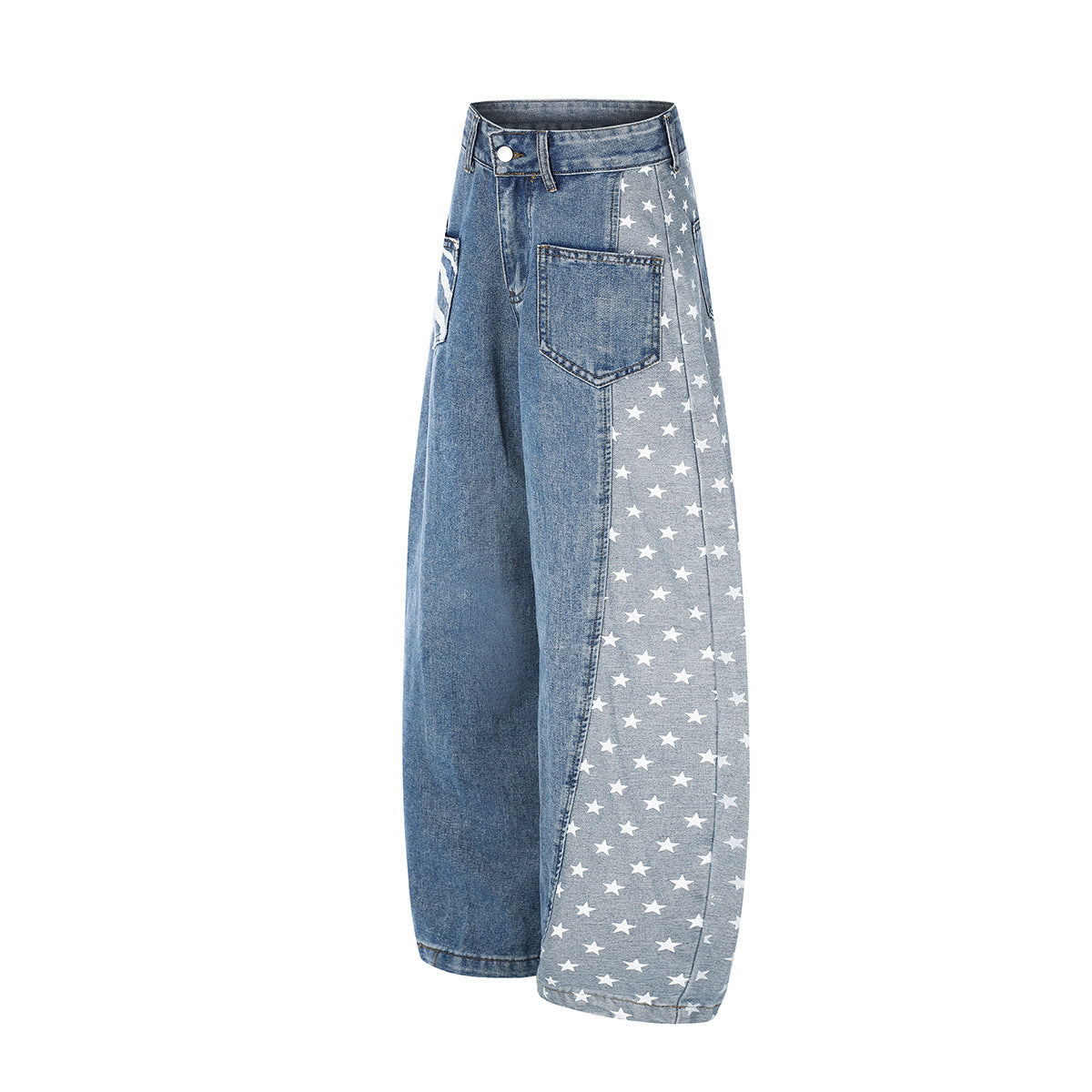 Baggy-Jeans mit weitem Bein – Denimhose mit Stern- und Streifen-Patchwork