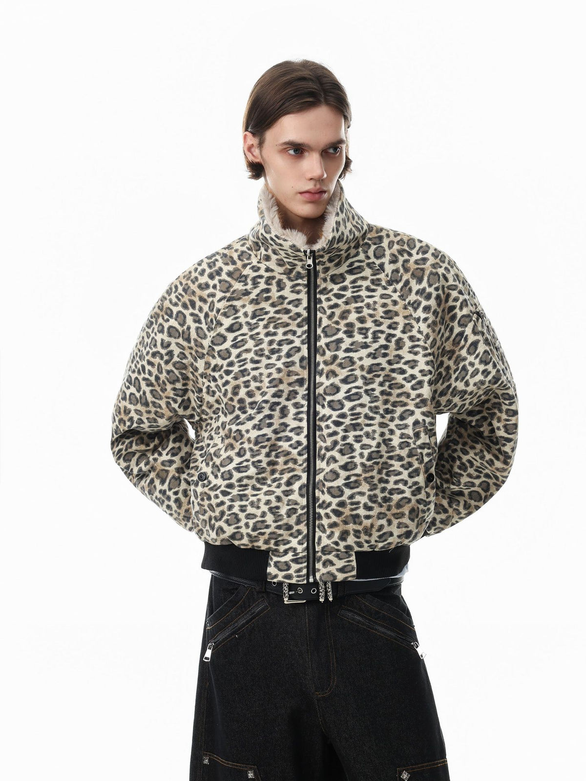 Reversible Faux Fur & Leopard Print Bomber Jacket – Oversized Retro American