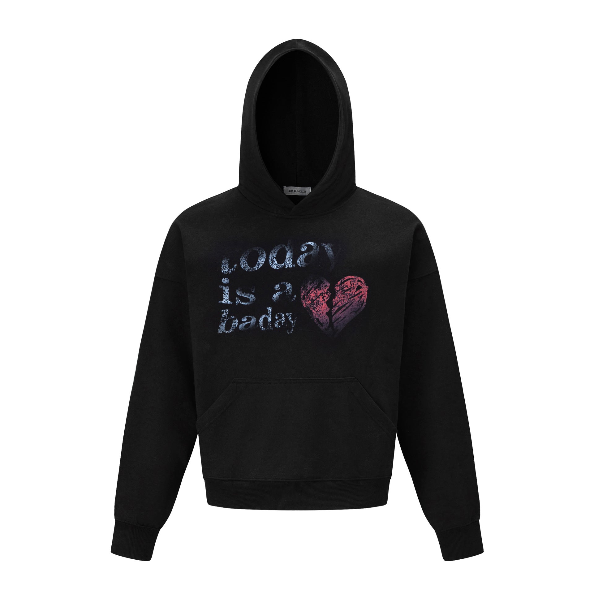 Broken Heart Hoodie mit Grafik – „Today Is a Bad Day“, Distressed-Print, Oversized