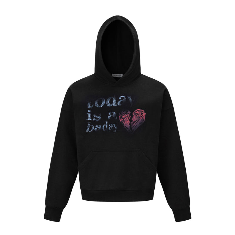Broken Heart Hoodie mit Grafik – „Today Is a Bad Day“, Distressed-Print, Oversized