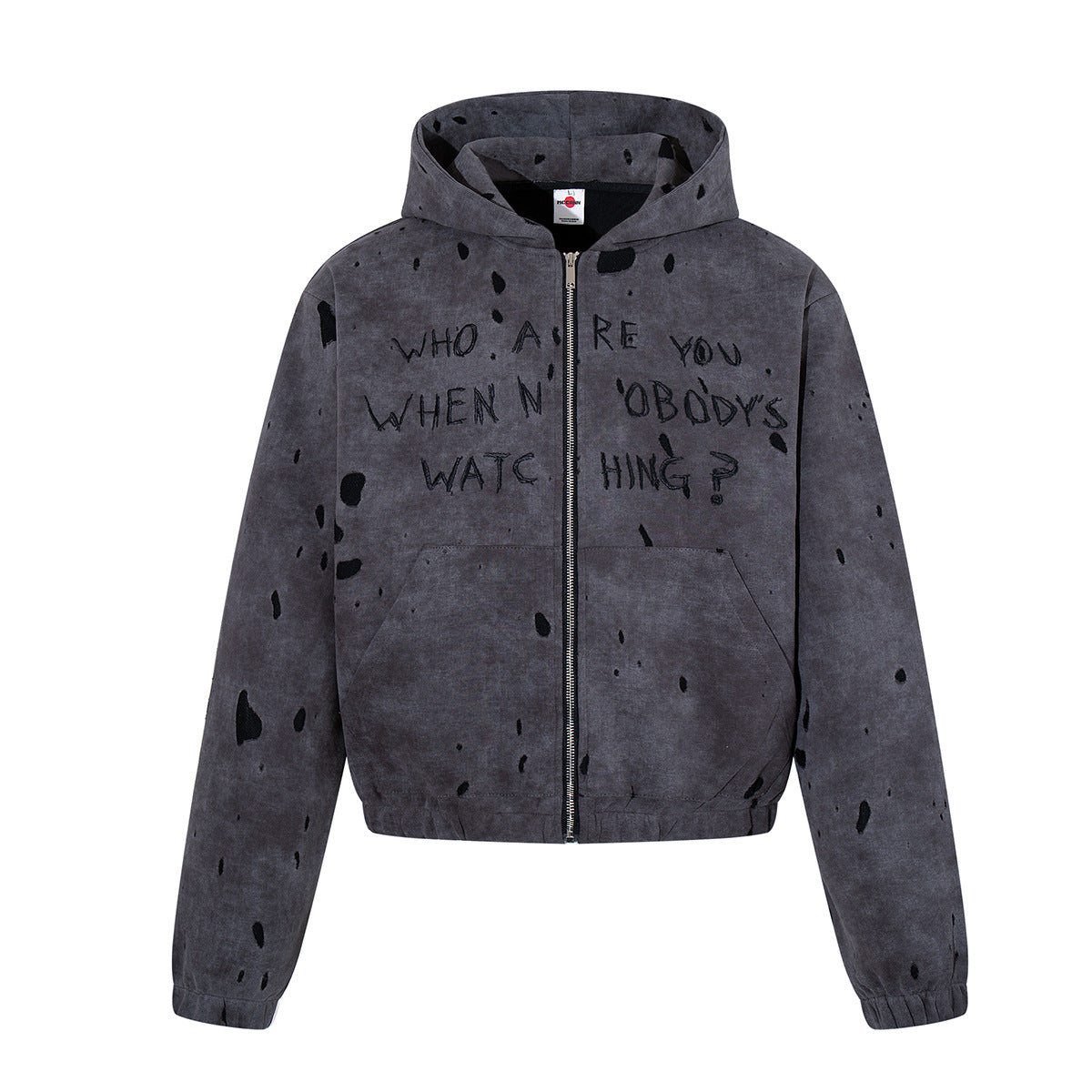 Gray Zip Up Hoodie – Washed Distressed Graffiti Graphic Zip-Front Streetwear