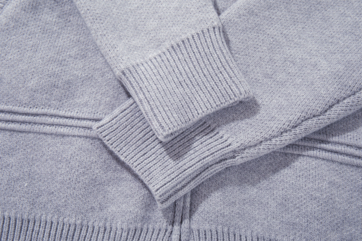 Military Knit Zip-Up Cardigan Sweater with Braided Cord & Button Detail