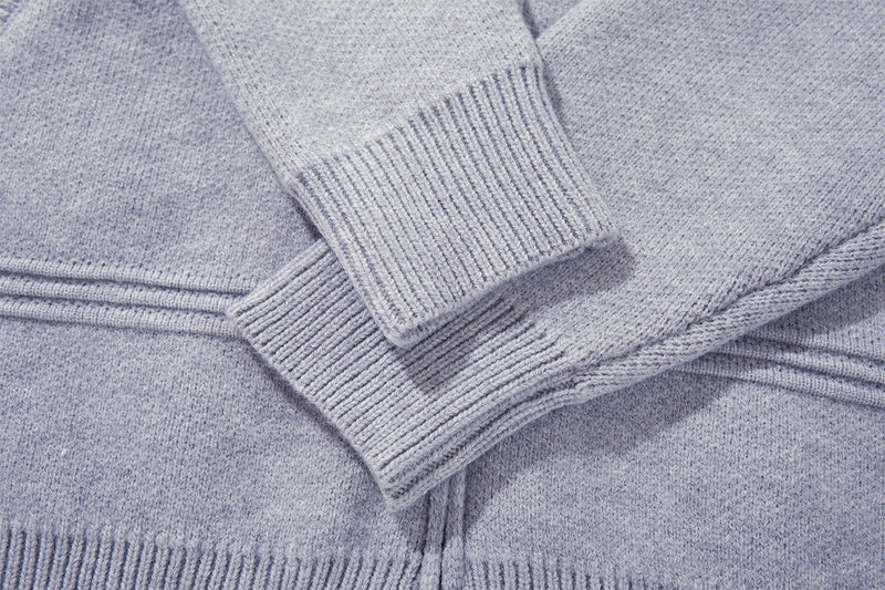 Military Knit Zip-Up Cardigan Sweater with Braided Cord & Button Detail