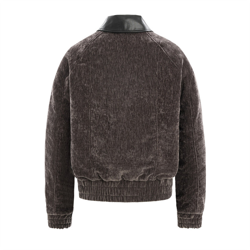 Blouson bomber homme en velours, col en similicuir et grandes poches