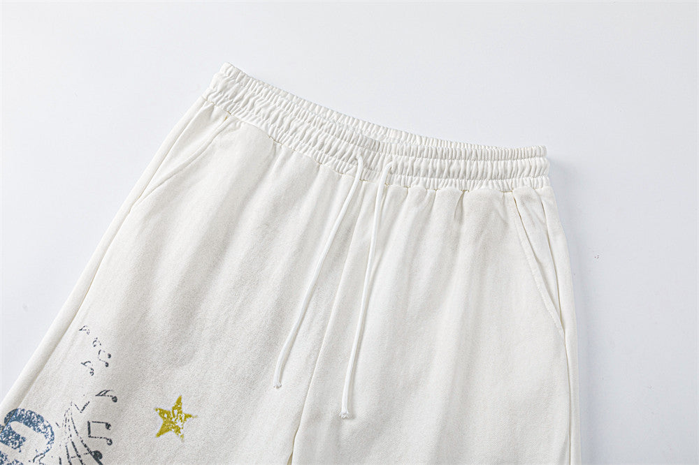 Men's Wide-Leg Sweatpants with Music Note Graphic Print