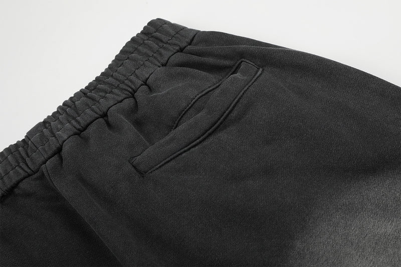Pantalon de survêtement wide leg – Baggy streetwear américain noir délavé et brodé