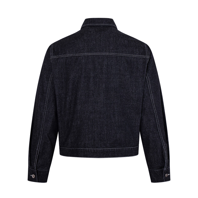 Ensemble veste et pantalon en jean – Veste boxy en denim indigo foncé asymétrique