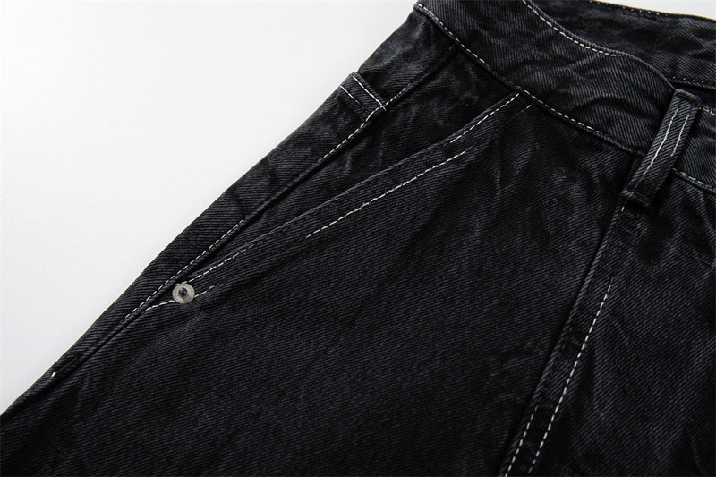 Crinkle-Washed Black Denim Shorts – Wide Leg Streetwear Fit