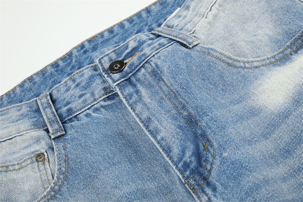 Jeans larges délavés à effet dégradé – Pantalon en denim droit ample pour homme