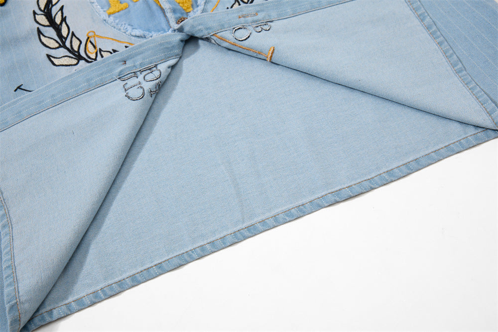 Vintage Polo Club Badge Embroidered Denim Short Sleeve Shirt