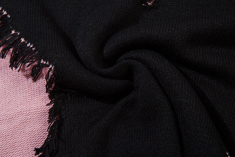 Pull en maille color block effet usé – Pull oversize à franges, style high-street