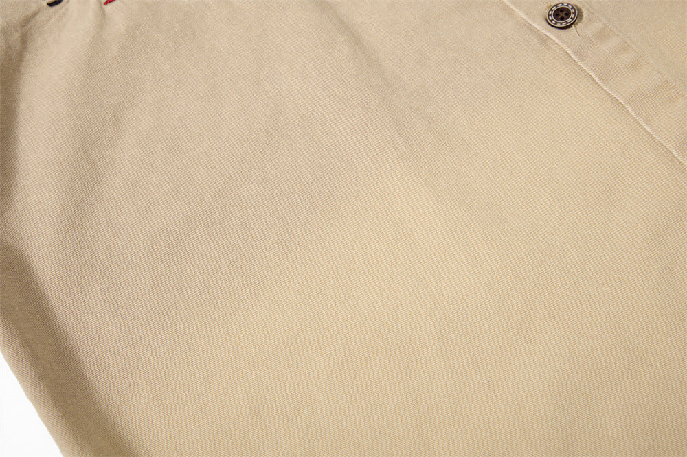 Mafa Vintage Racing Embroidered Short Sleeve Shirt – Washed Khaki Workwear Style