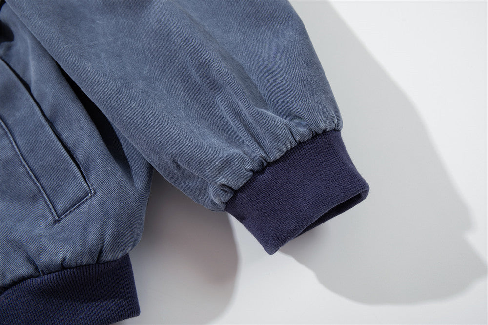 Veste bomber en toile délavée – Col montant oversize pour homme avec grandes poches