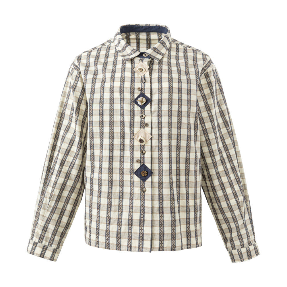 Oversized Plaid Long Sleeve Button-Up Shirt – Relaxed Fit Vintage Check