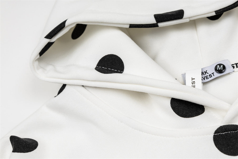 Polka Dot All-Over Print Pullover Hoodie & Wide-Leg Sweatpants Set
