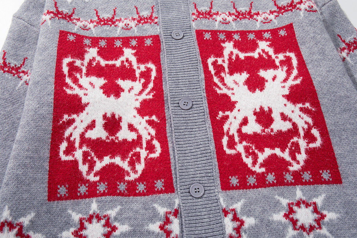 Fair Isle Jacquard Knit Cardigan Sweater – Vintage Christmas Pattern