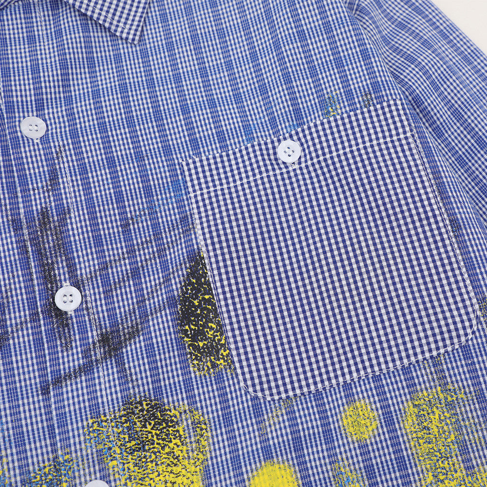Graffiti Paint Splatter Plaid Long Sleeve Shirt – Oversized Fit