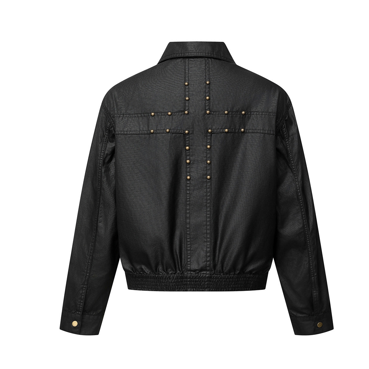 Wax-Coated Denim Jacket – Boxy Fit with Gold Stud Cross Back Detail