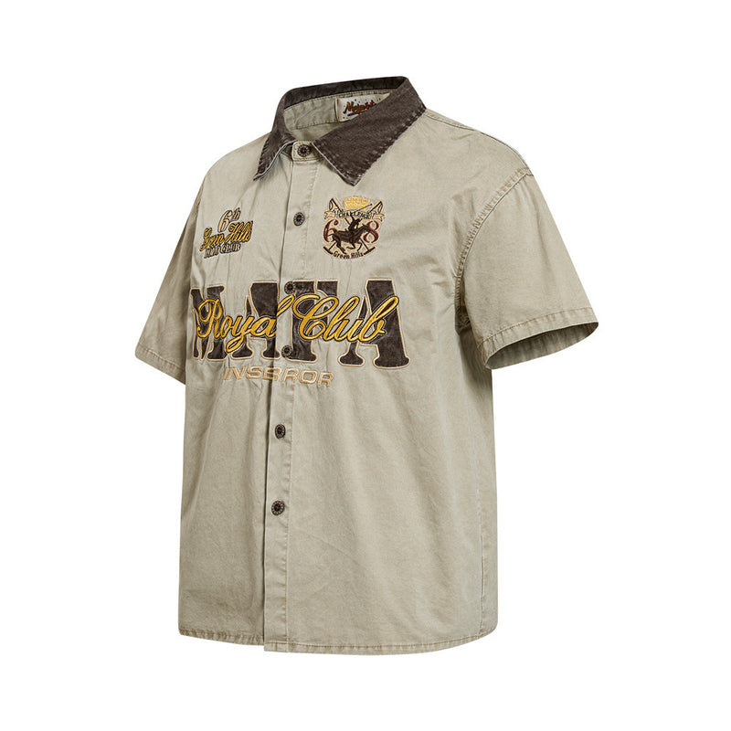 Mafia Royal Club Embroidered Short Sleeve Shirt – Vintage Washed Streetwear
