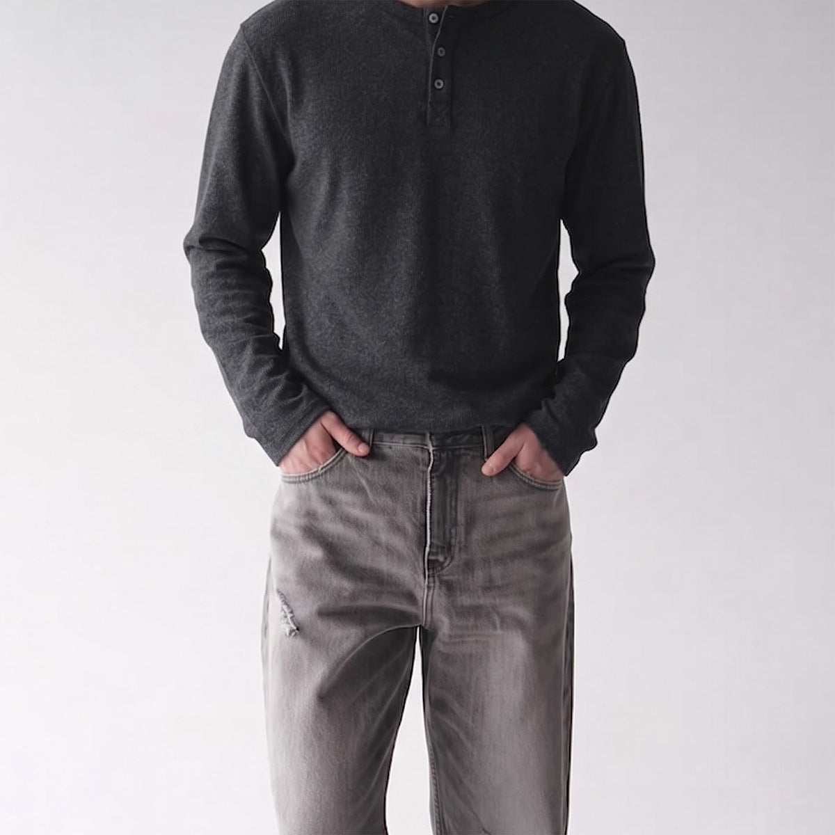 Men's Long-Sleeve Henley T-Shirt – Vintage American Style, Relaxed Fit