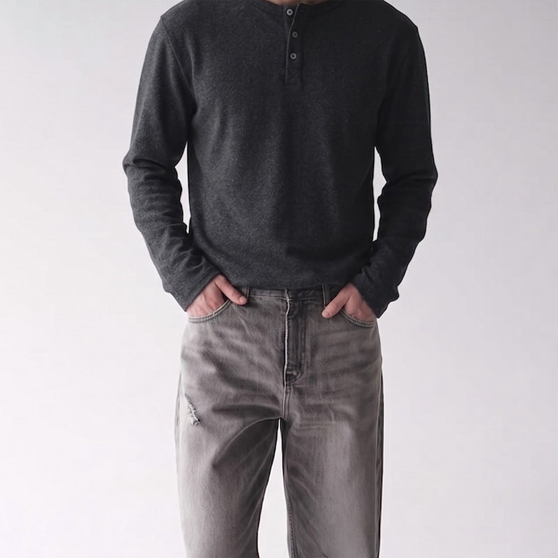 Men's Long-Sleeve Henley T-Shirt – Vintage American Style, Relaxed Fit