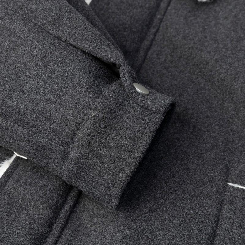 Wool Bomber Jacket Men – Shearling Collar, Metal Clasp Closure, Charcoal