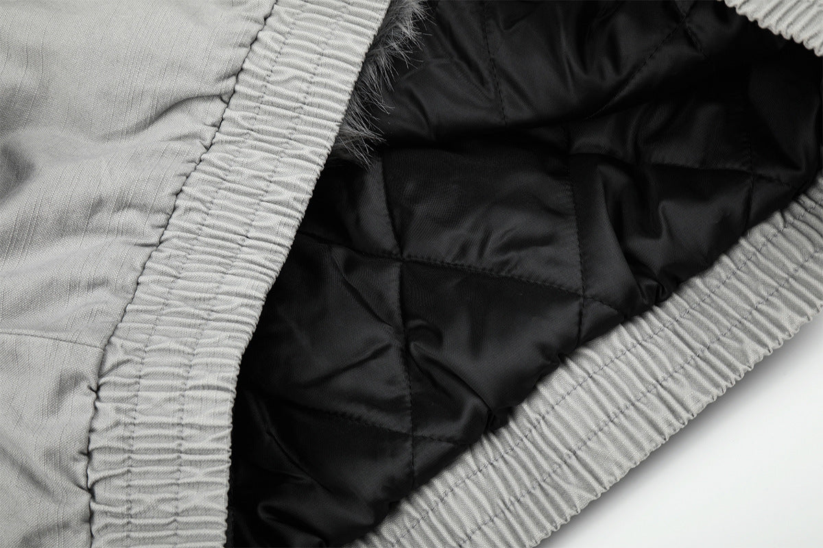 Studded Faux Fur Collar Bomber Jacket – Padded Moto-Inspired Winter Coat