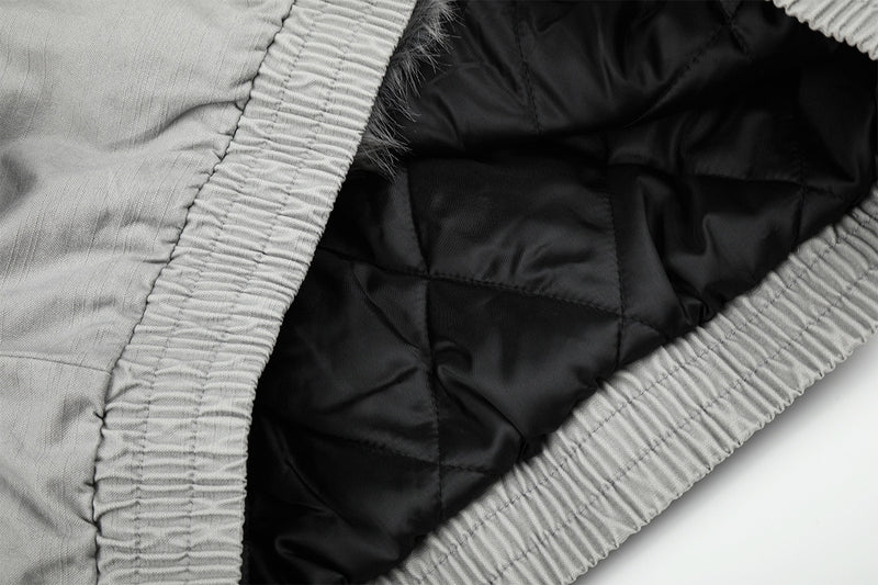 Studded Faux Fur Collar Bomber Jacket – Padded Moto-Inspired Winter Coat