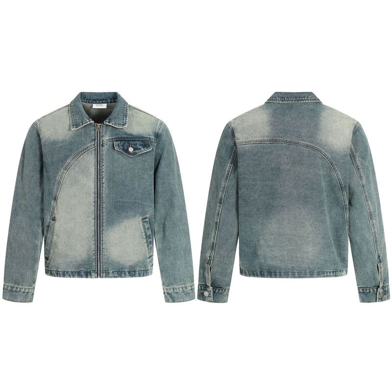 Light Wash Denim Jacket – Zip-Up Boxy Fit with Distressed Wash Detail