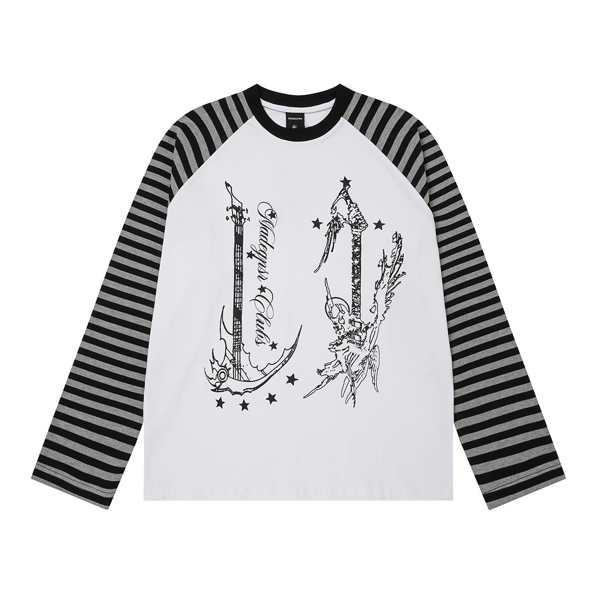 Gestreiftes Langarm-Raglan-Shirt – Retro-Anker-Print im Subkultur-Stil