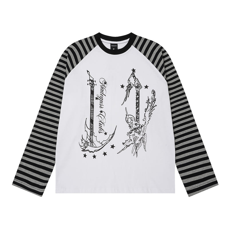 Gestreiftes Langarm-Raglan-Shirt – Retro-Anker-Print im Subkultur-Stil