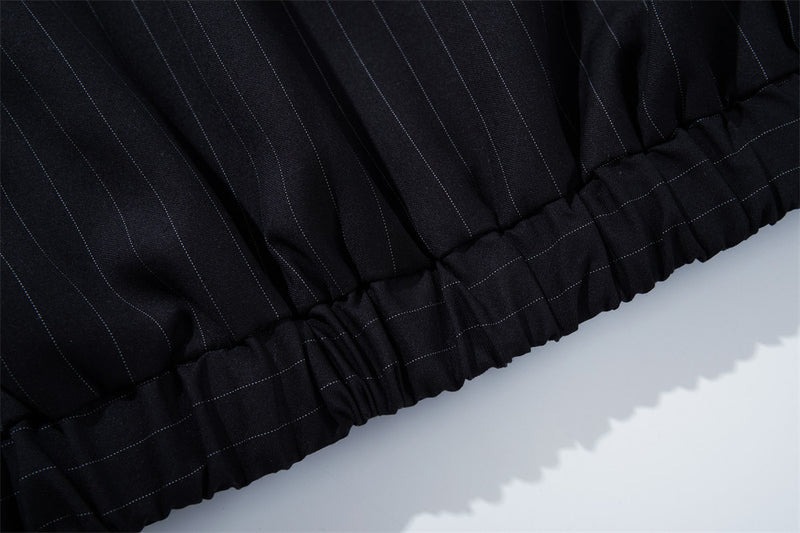 Pinstripe Stand-Collar Bomber Jacket – Relaxed Fit Men's Baseball Jacket