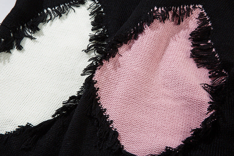 Pull en maille color block effet usé – Pull oversize à franges, style high-street