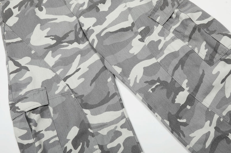 Wide-Leg-Cargohose – Baggy-Fit in Grey-Camo mit mehreren Taschen