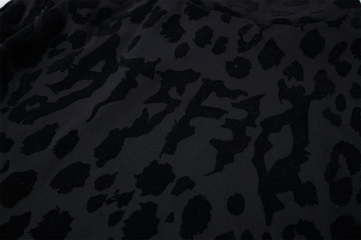 Leopard Print Turtleneck Long Sleeve Slim-Fit Shirt