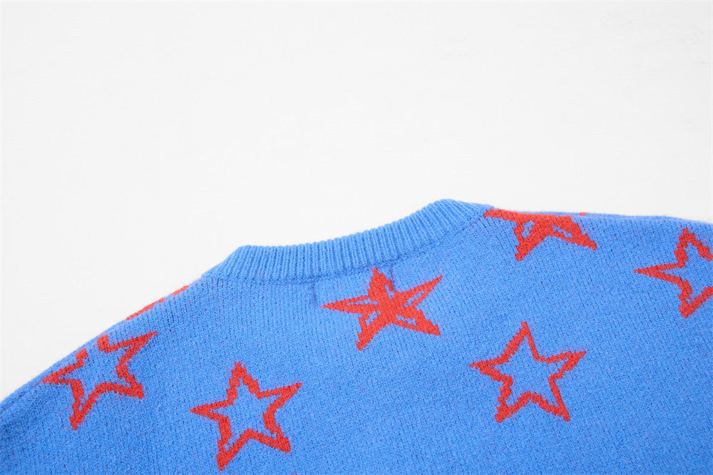Gilet en maille à motif étoiles intégral – Coupe décontractée boutonnée