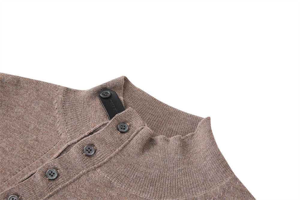 Men's Mock Neck Button-Placket Pullover Sweater