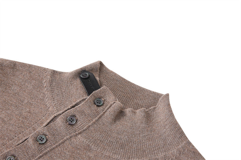 Men's Mock Neck Button-Placket Pullover Sweater