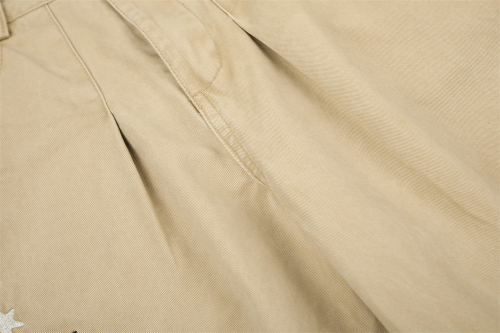 Wide-Leg Men's Pants with Star Embroidery & Cross Back Graphic – Relaxed