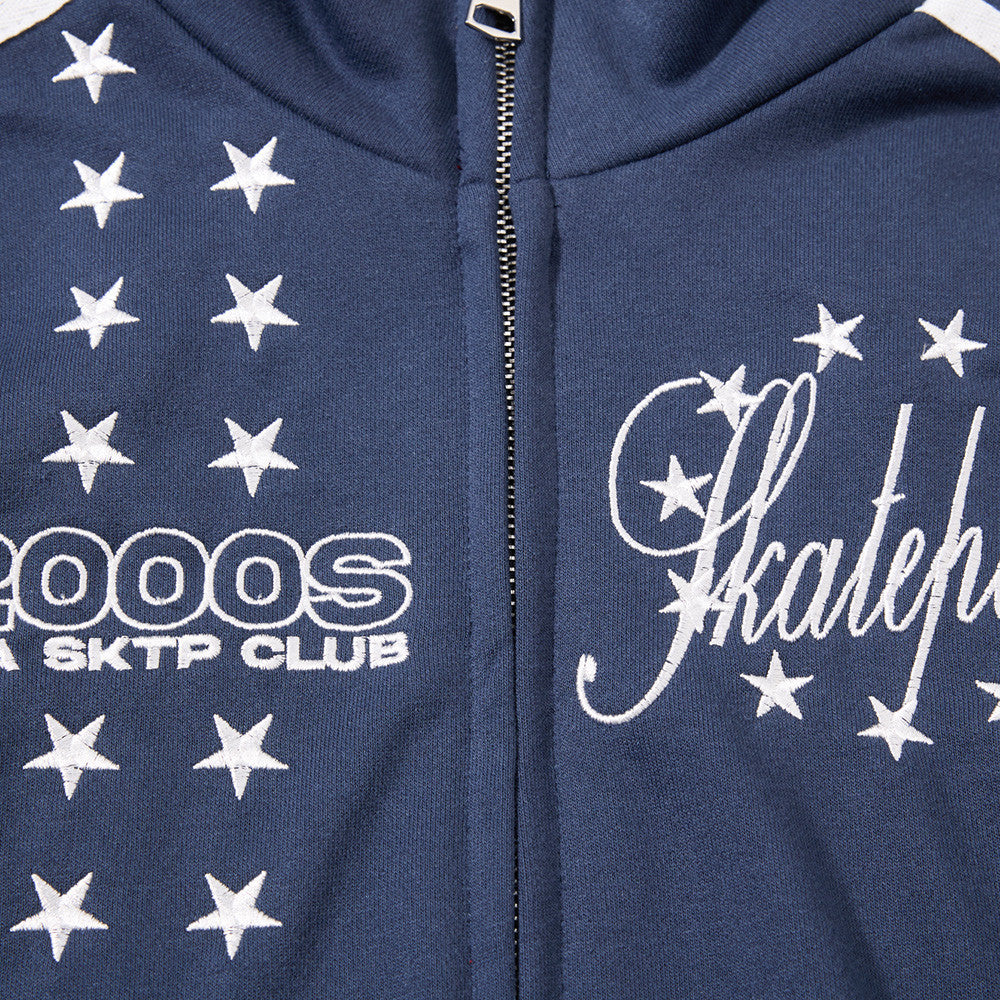Embroidered Bomber Jacket Mens Star Print Track Jacket with Stripe Sleeves