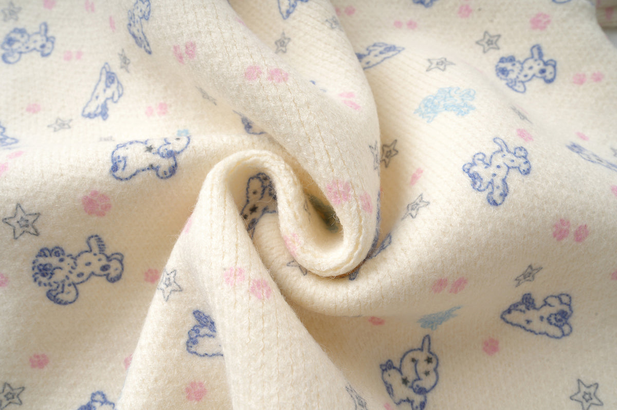 Bear Print Knit Cardigan Sweater – Crew Neck Button-Up with Allover Ditsy