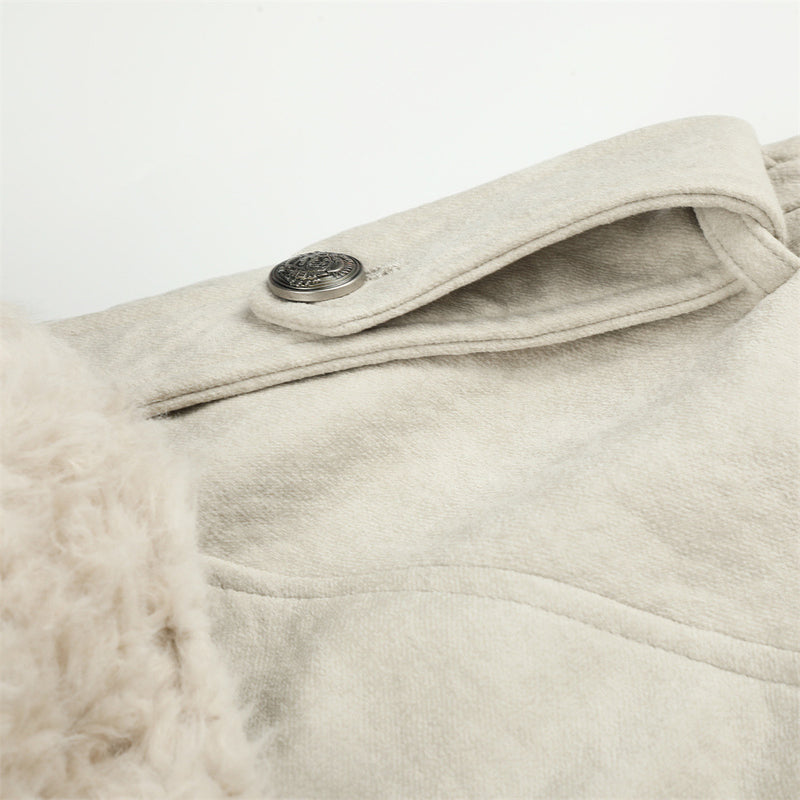 Men's Double-Breasted Sherpa-Collar Belted Jacket with Epaulettes