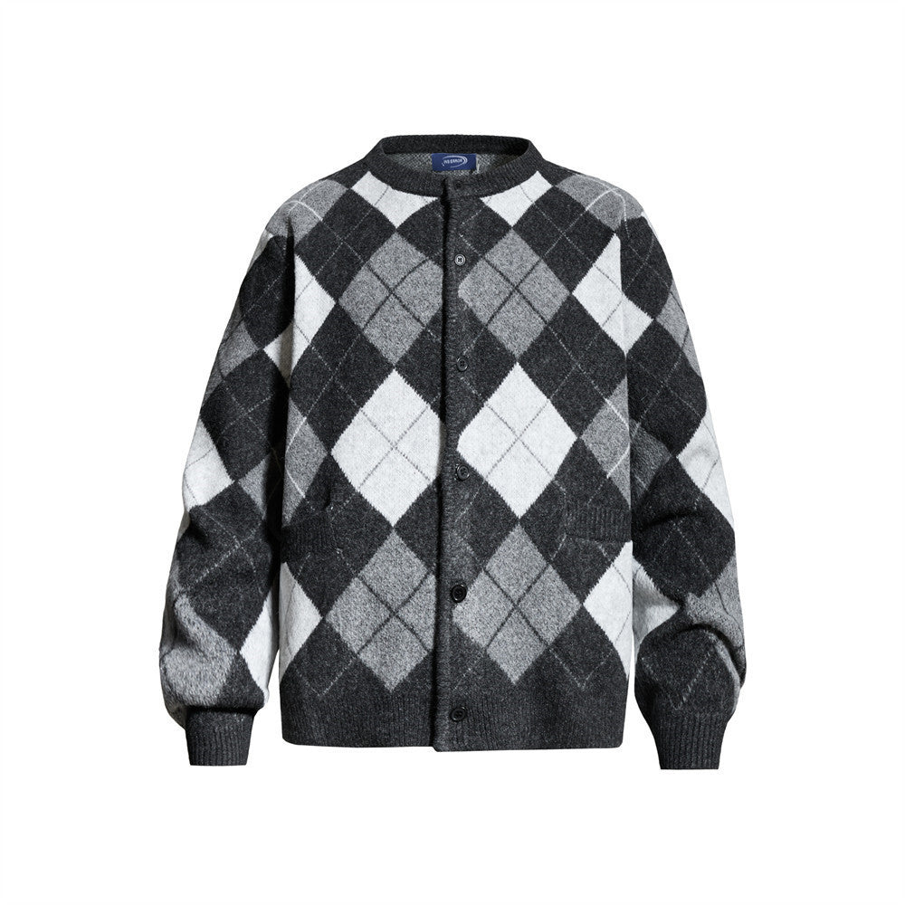 Gilet homme en maille argyle – Coupe oversize boutonnée