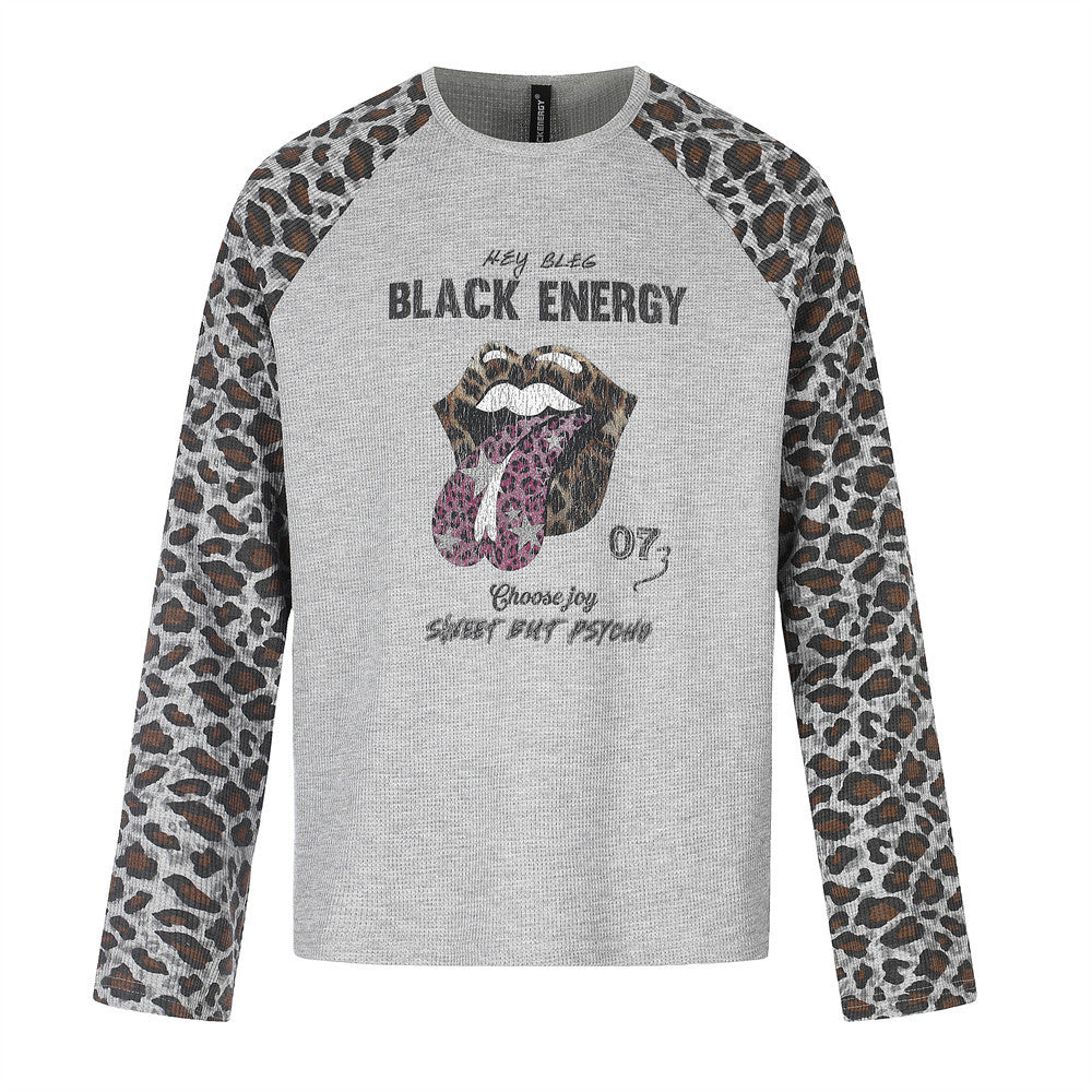 Leopard Print Raglan Long Sleeve Tee – Men's Streetwear Graphic Shirt