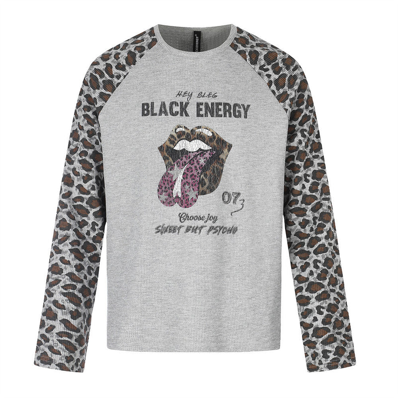 Leopard Print Raglan Long Sleeve Tee – Men's Streetwear Graphic Shirt