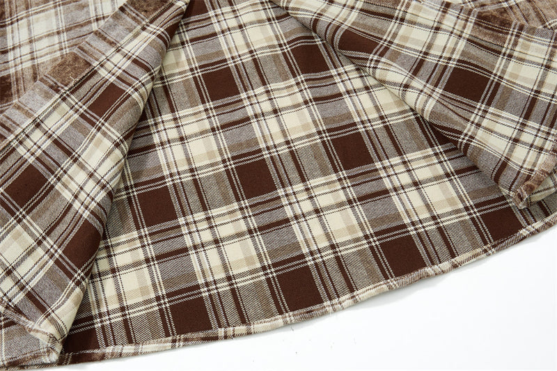 Men Long Sleeve Button Down Shirt Plaid Vintage Embroidered Flannel Overshirt