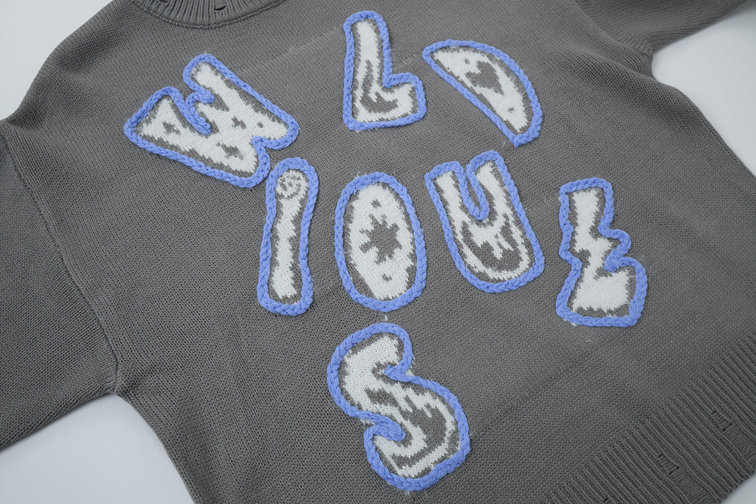 Pull en maille à lettres graffiti Wild Soul – Col rond oversize, style vintage américain
