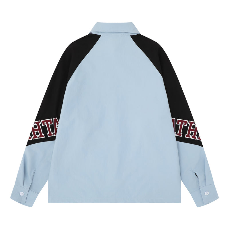 Baggy Long Sleeve Shirt Men's Colorblock Raglan Letter Embroidery Oversized